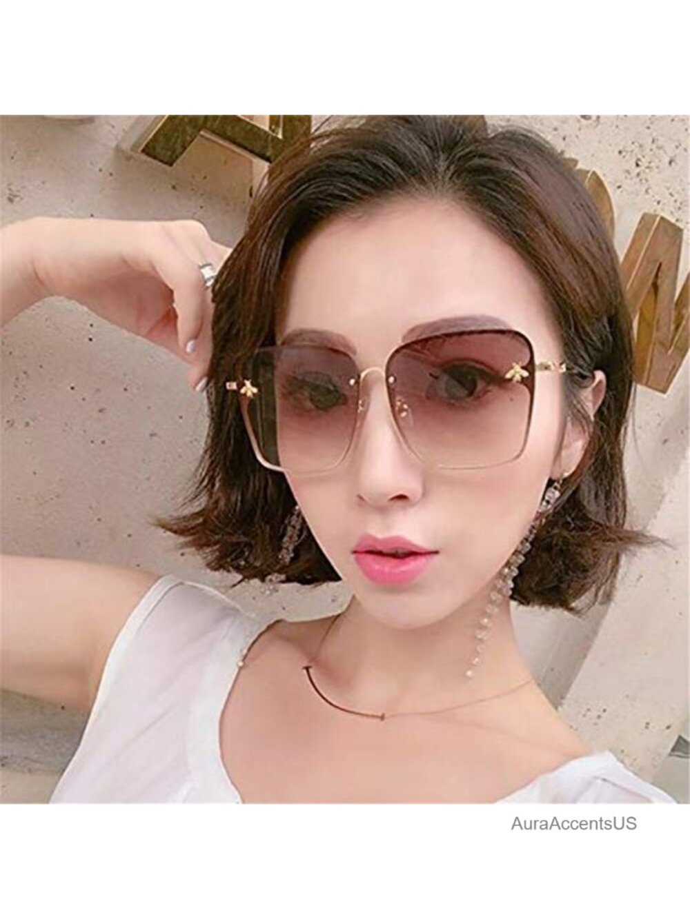 Oversized Square Gradient Sunglasses Full Frame Retro Metal Women - Picture 2 of 6
